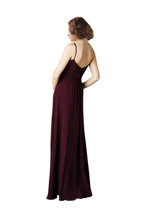Burgundy Gold A-Line V-Neck Long Bridesmaid Gown York