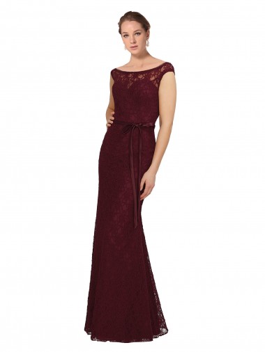Burgundy Gold Sheath Bateau Neck Long Bridesmaid Dress York