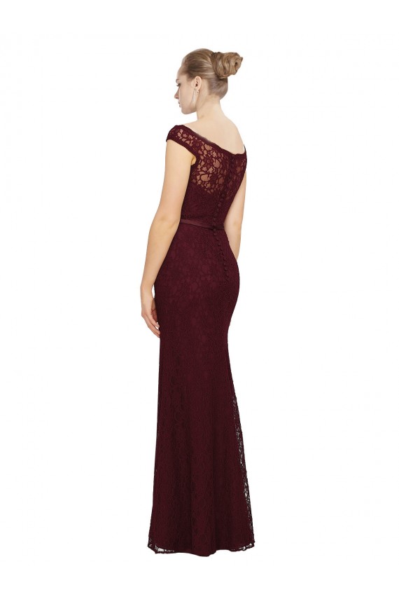 Burgundy Gold Sheath Bateau Neck Long Bridesmaid Dress York