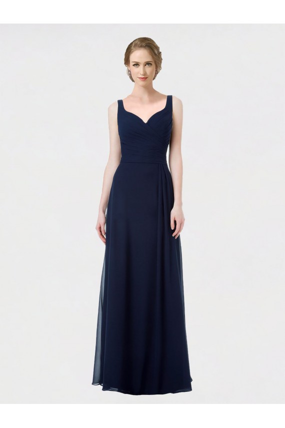 Low Back Dark Navy A-Line Sweetheart Sleeveless Long Bridesmaid Dress York