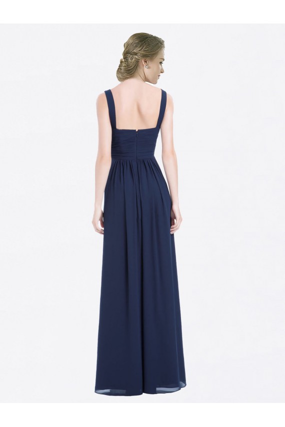 Low Back Dark Navy A-Line V-Neck Long Evening Gowns / Bridesmaid Dress York