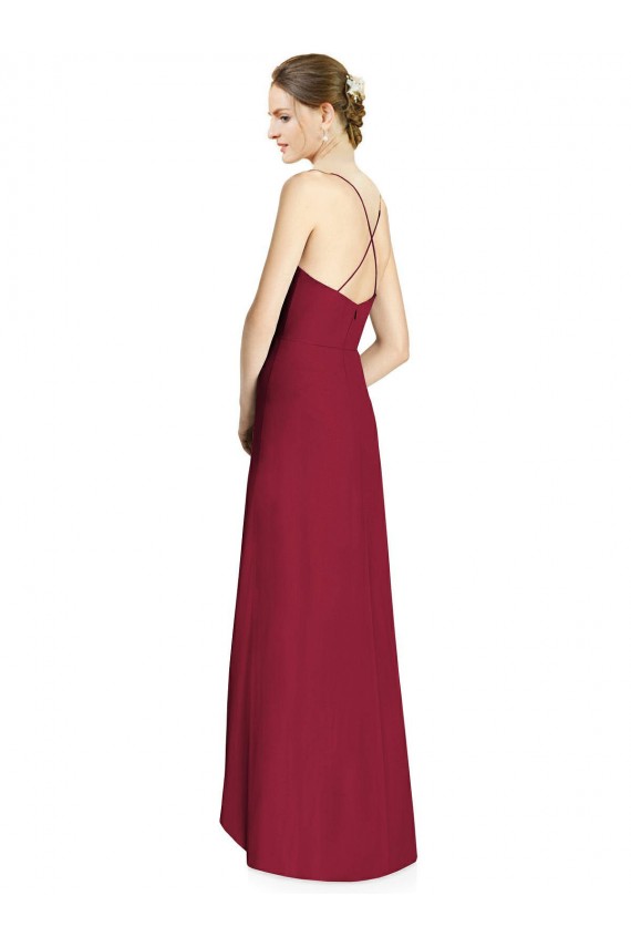 Open Back Burgundy A-Line V-Neck Long High Low Bridesmaid Dress York