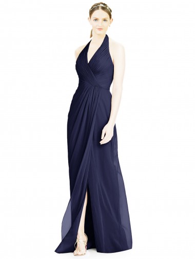 Open Back Dark Navy A-Line V-Neck Long Formal Dress / Bridesmaid Dress York