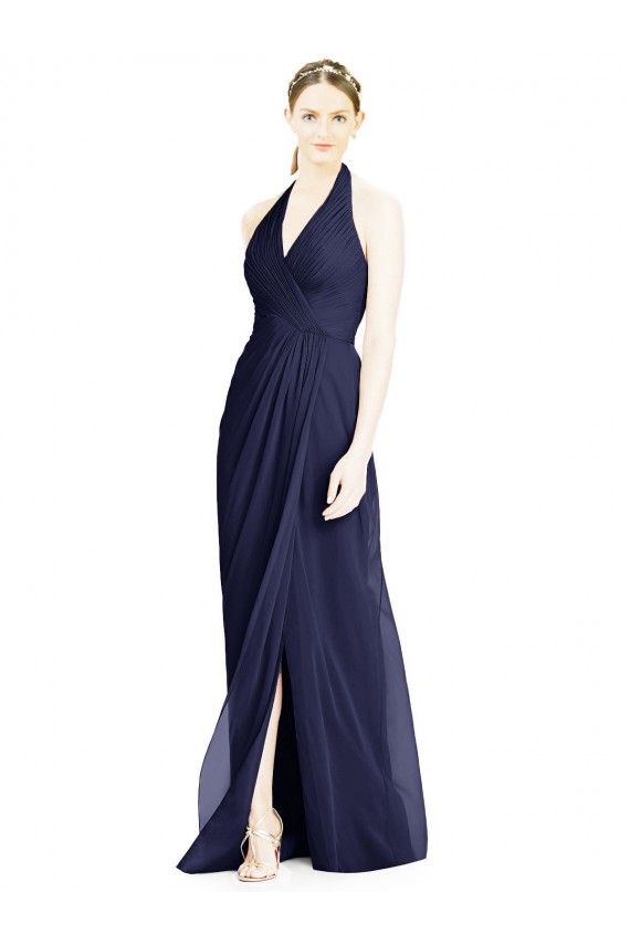 Open Back Dark Navy A-Line V-Neck Long Formal Dress / Bridesmaid Dress York