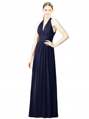 Keyhole Back Dark Navy A-Line V-Neck Long Bridesmaid Dresses York