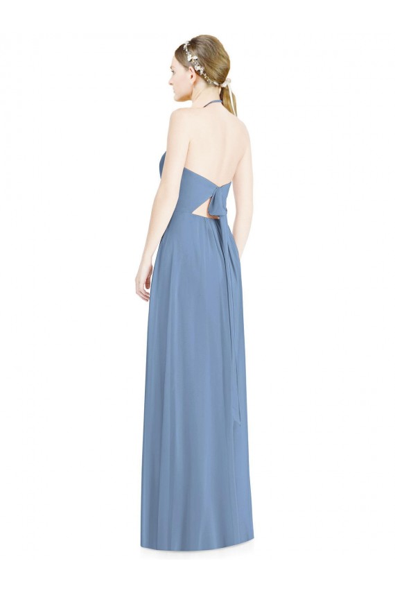 Low Back Dusty Blue A-Line Halter Neck Long Floor Length Bridesmaid Dress York