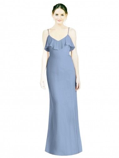 Open Back Dusty Blue A-Line V-Neck Long Bridesmaid Dresses York