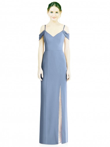 Open Back Dusty Blue A-Line Jewel Long Formal Evening Gown / Bridesmaid Dress York