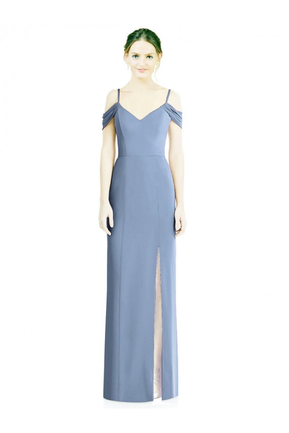 Open Back Dusty Blue A-Line Jewel Long Formal Evening Gown / Bridesmaid Dress York
