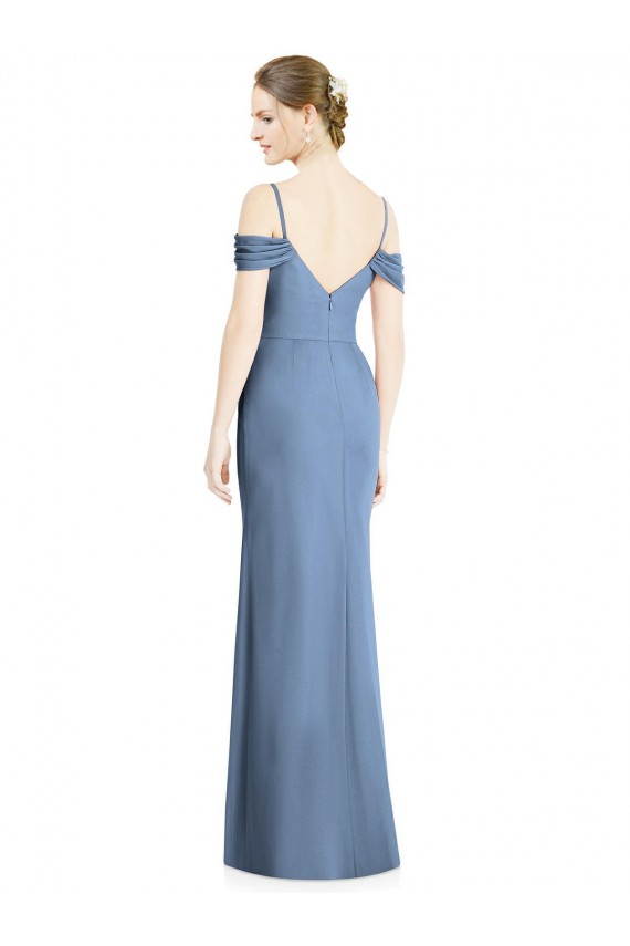 Open Back Dusty Blue A-Line Jewel Long Formal Evening Gown / Bridesmaid Dress York