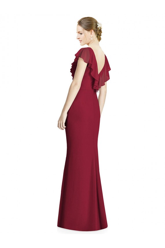 V-Back Burgundy Trumpet V-Neck Long Bridesmaid Dress York