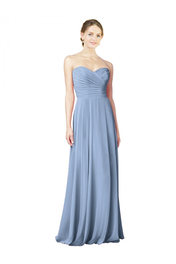 Low Back Dusty Blue A-Line Strapless Long Wedding Party Dress York
