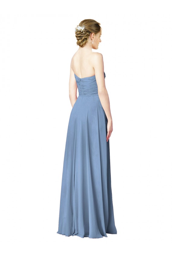 Low Back Dusty Blue A-Line Strapless Long Wedding Party Dress York