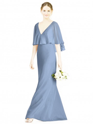 Dusty Blue Trumpet V-Neck Long Bridesmaid Dress York