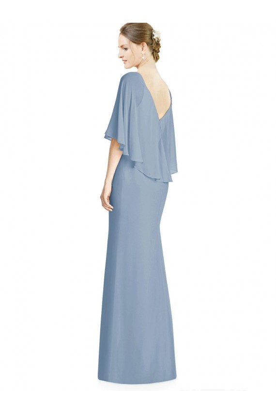 Dusty Blue Trumpet V-Neck Long Bridesmaid Dress York