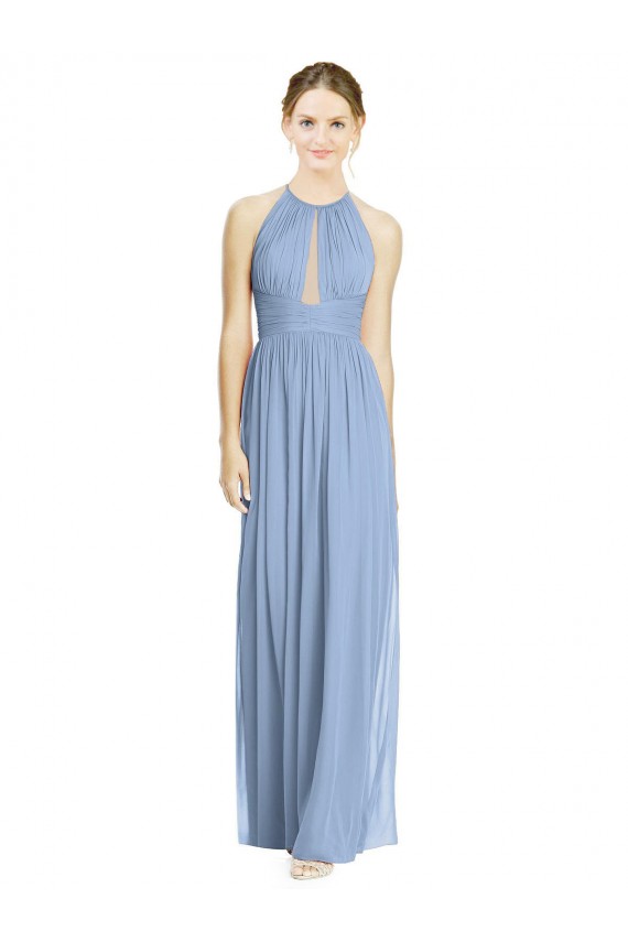 Dusty Blue A-Line Halter Neck Long Wedding Party Dress York
