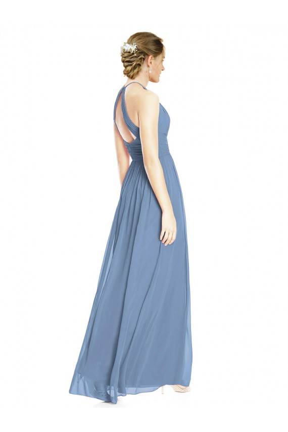 Dusty Blue A-Line Halter Neck Long Wedding Party Dress York