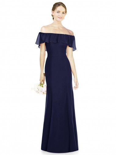 Dark Navy Trumpet Off the Shoulder Long Bridesmaid Dress York