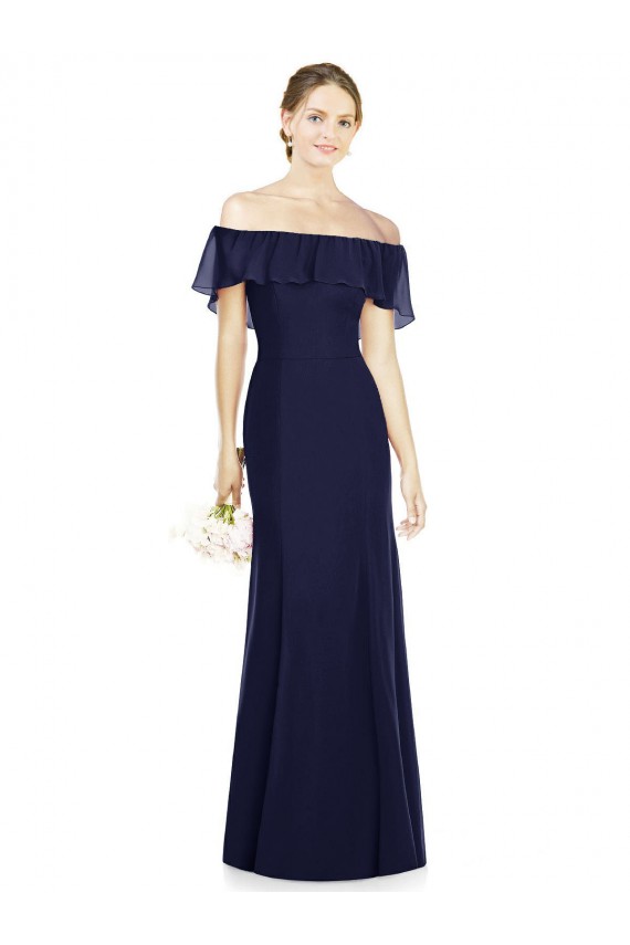 Dark Navy Trumpet Off the Shoulder Long Bridesmaid Dress York