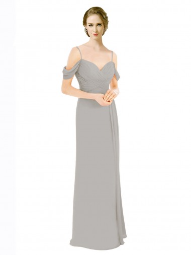 Low Back Silver A-Line Sweetheart Cold Shoulder Long Bridesmaid Dress York