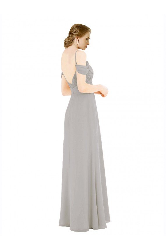 Low Back Silver A-Line Sweetheart Cold Shoulder Long Bridesmaid Dress York