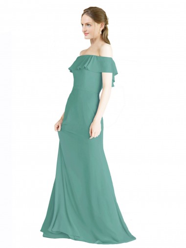 Icelandic Silver A-Line Off the Shoulder Long Bridal Party Dress York
