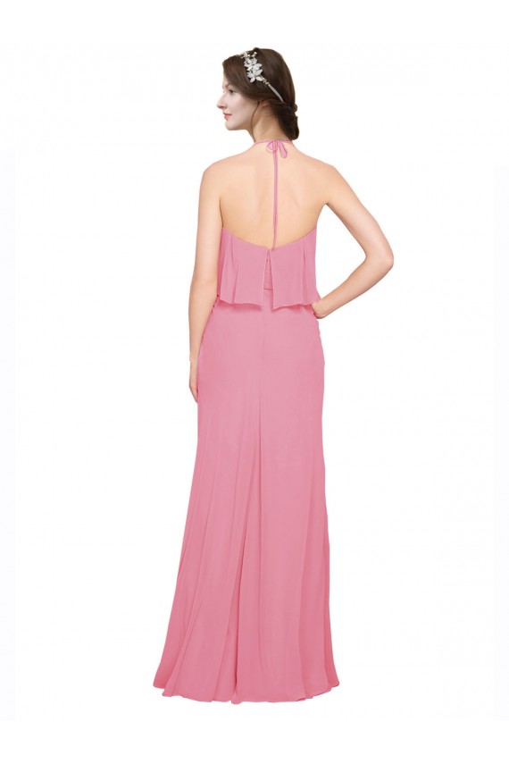 Low Back Skin Pink A-Line High Neck Long Bridesmaid Dress York