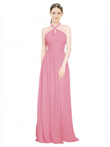 Skin Pink A-Line V-Neck Long Bridesmaid Dress / Evening Dress York