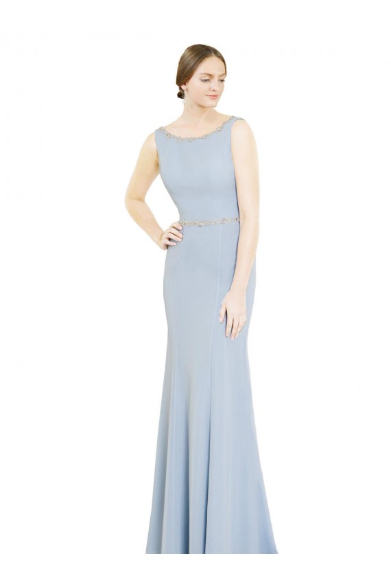 Low Back Light Sky Blue A-Line High Neck Long Bridesmaid Dress York