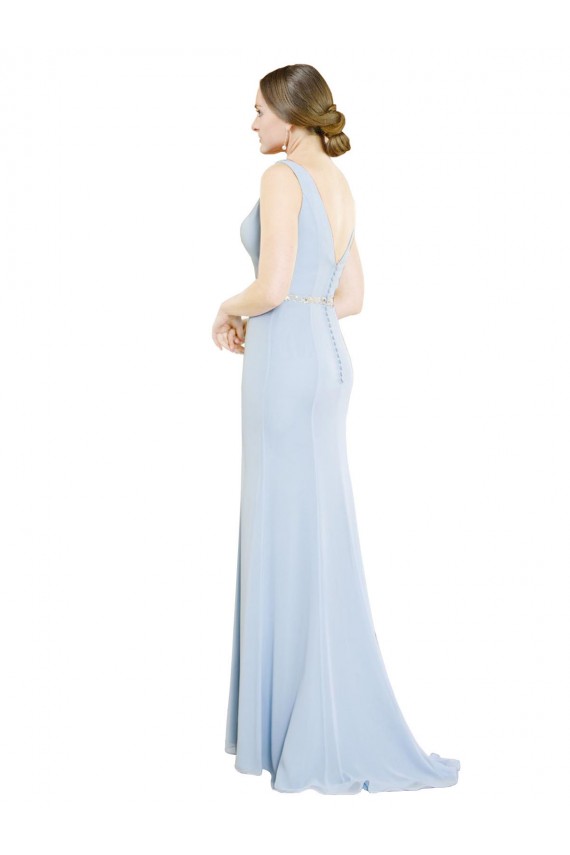 Low Back Light Sky Blue A-Line High Neck Long Bridesmaid Dress York