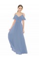 Dusty Blue A-Line V-Neck Long Bridesmaid Dress York