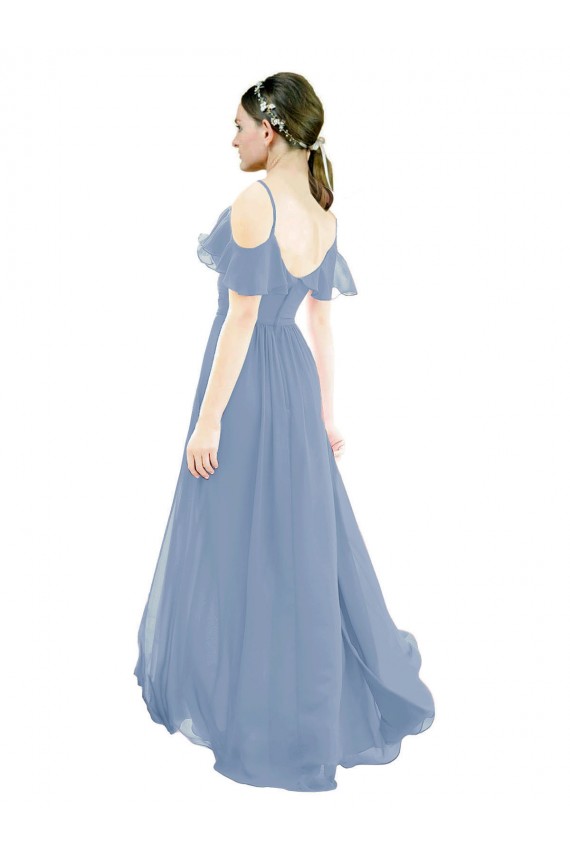 Dusty Blue A-Line V-Neck Long Bridesmaid Dress York