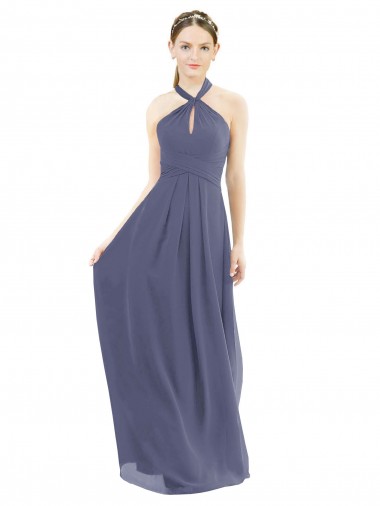 Low Back Silver Stone A-Line Halter Neck Long Bridesmaid Dress York