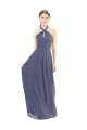 Low Back Silver Stone A-Line Halter Neck Long Bridesmaid Dress York