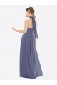 Low Back Silver Stone A-Line Halter Neck Long Bridesmaid Dress York