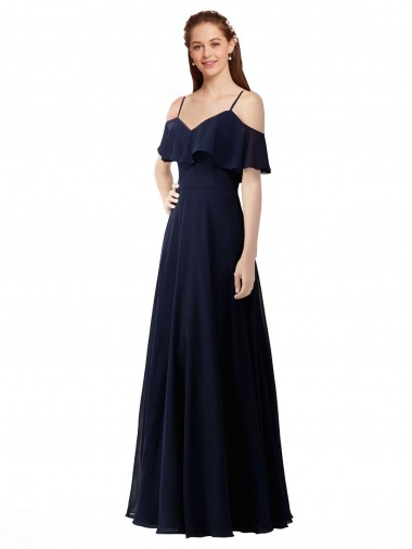 Dark Navy A-Line V-Neck Long Bridesmaid Dress York