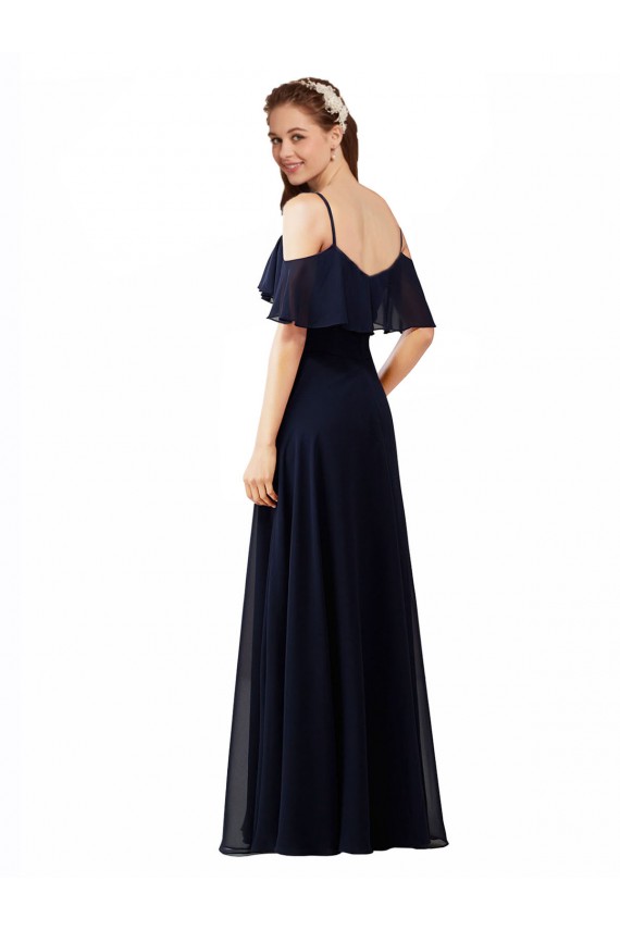 Dark Navy A-Line V-Neck Long Bridesmaid Dress York