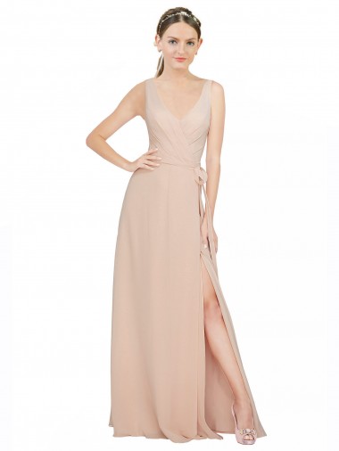 Pink A-Line V-Neck Sleeveless Long Bridesmaid Dress / Evening Dress York