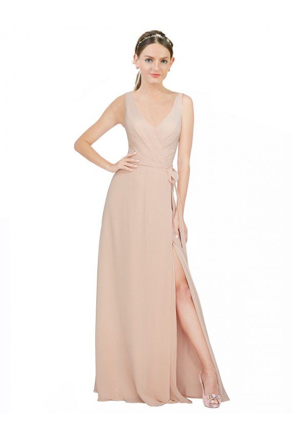 Pink A-Line V-Neck Sleeveless Long Bridesmaid Dress / Evening Dress York