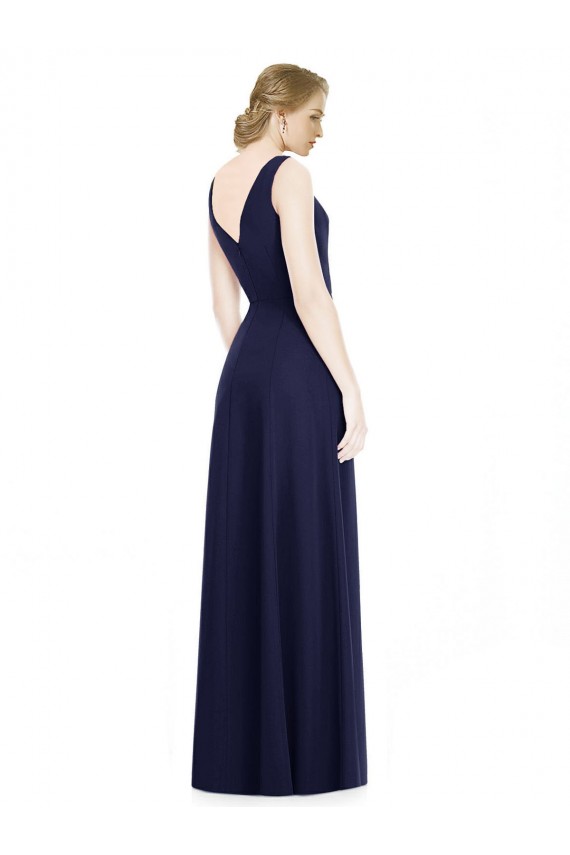 V-Back Dark Navy A-Line Cowl Neck Long Bridesmaid Dress York