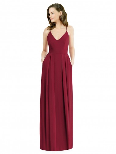 Open Back Burgundy A-Line V-Neck Long Semi Formal Evening Dress / Bridesmaid Dress York