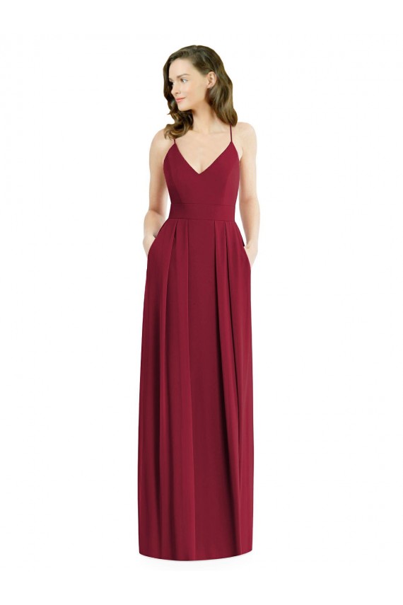 Open Back Burgundy A-Line V-Neck Long Semi Formal Evening Dress / Bridesmaid Dress York