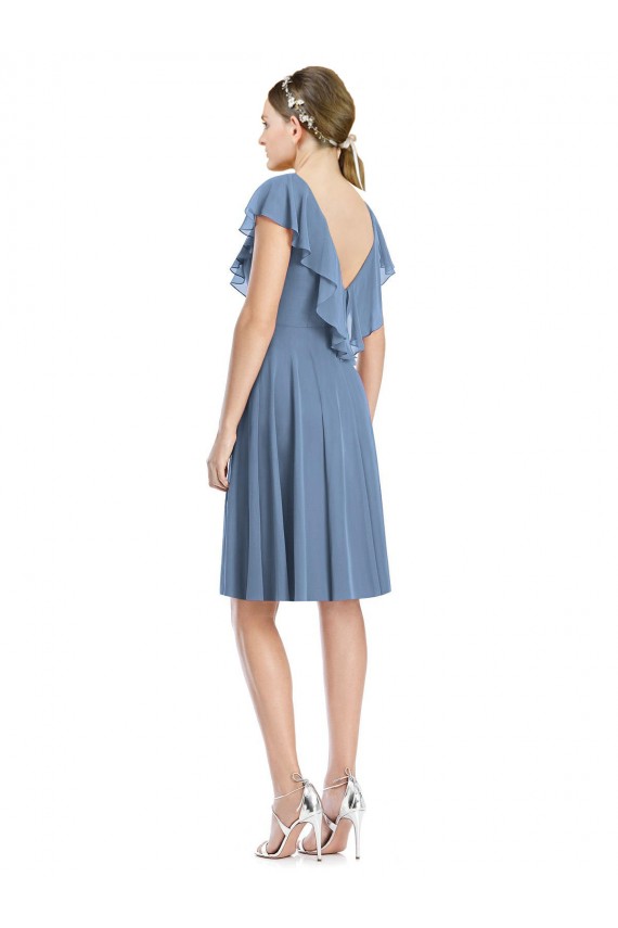 V-Back Dusty Blue A-Line V-Neck Cocktail Length Bridesmaid Dress York