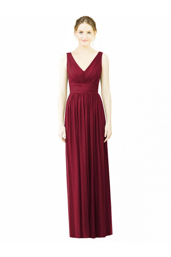 V-Back Burgundy A-Line V-Neck Long Bridesmaid Dress / Formal Dress York