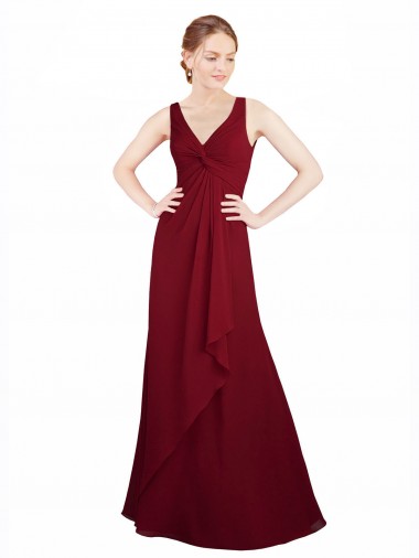 Burgundy A-Line V-Neck Long Bridesmaid Dress / Evening Dress York