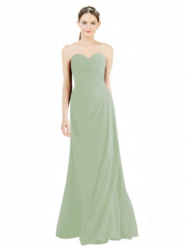 Smoke Green A-Line Sweetheart Long Bridesmaid Dress York