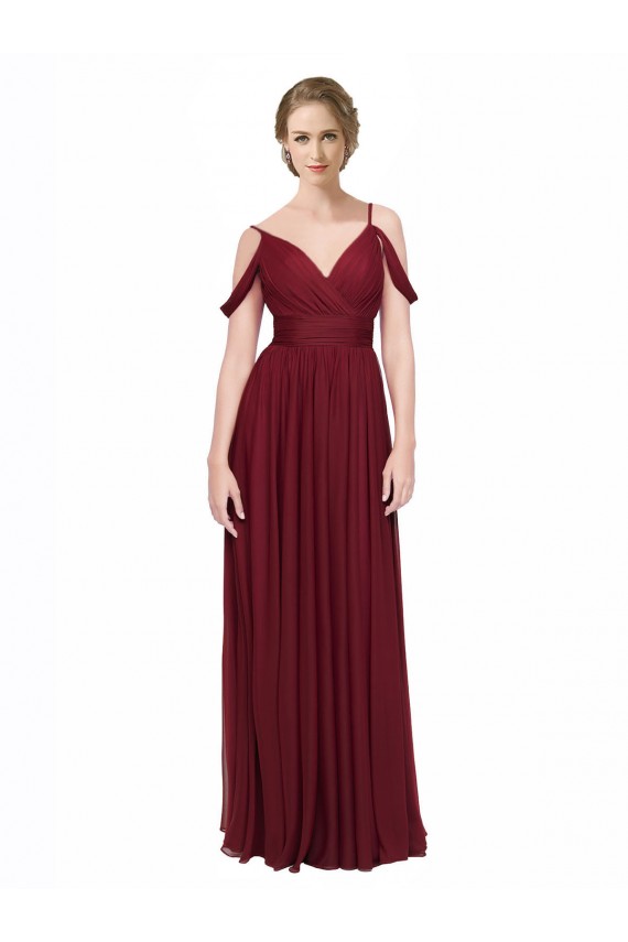 Low Back Burgundy A-Line Spaghetti Straps Long Bridesmaid Dress / Evening Dress York