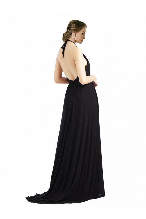 Low Back Oyster Silver A-Line Halter Neck Long Bridesmaid Dress York