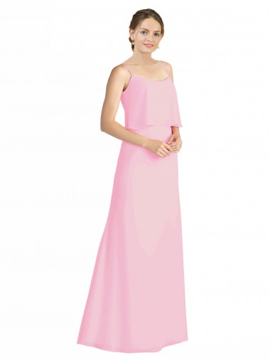 Low Back Barely Pink A-Line Spaghetti Straps Long Bridesmaid Dress York