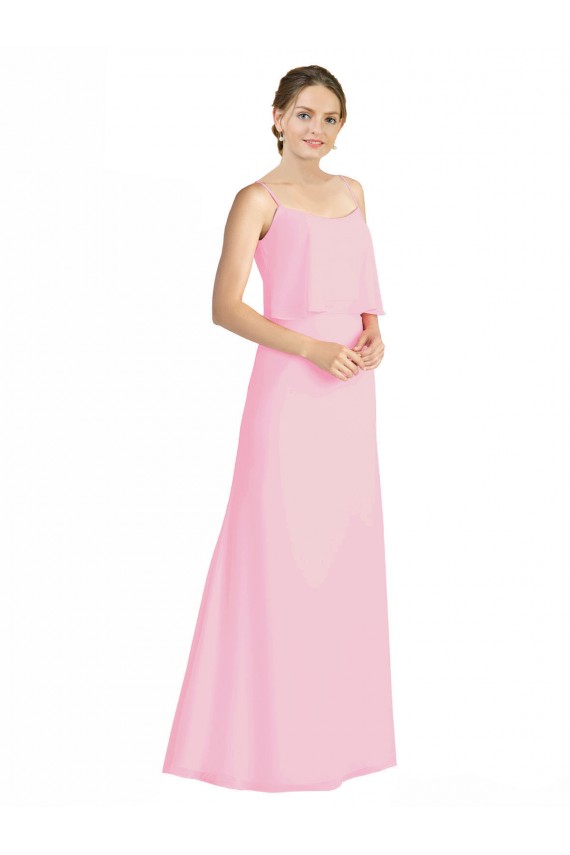 Low Back Barely Pink A-Line Spaghetti Straps Long Bridesmaid Dress York
